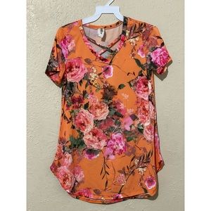 Coral Criss Cross Floral Blouse